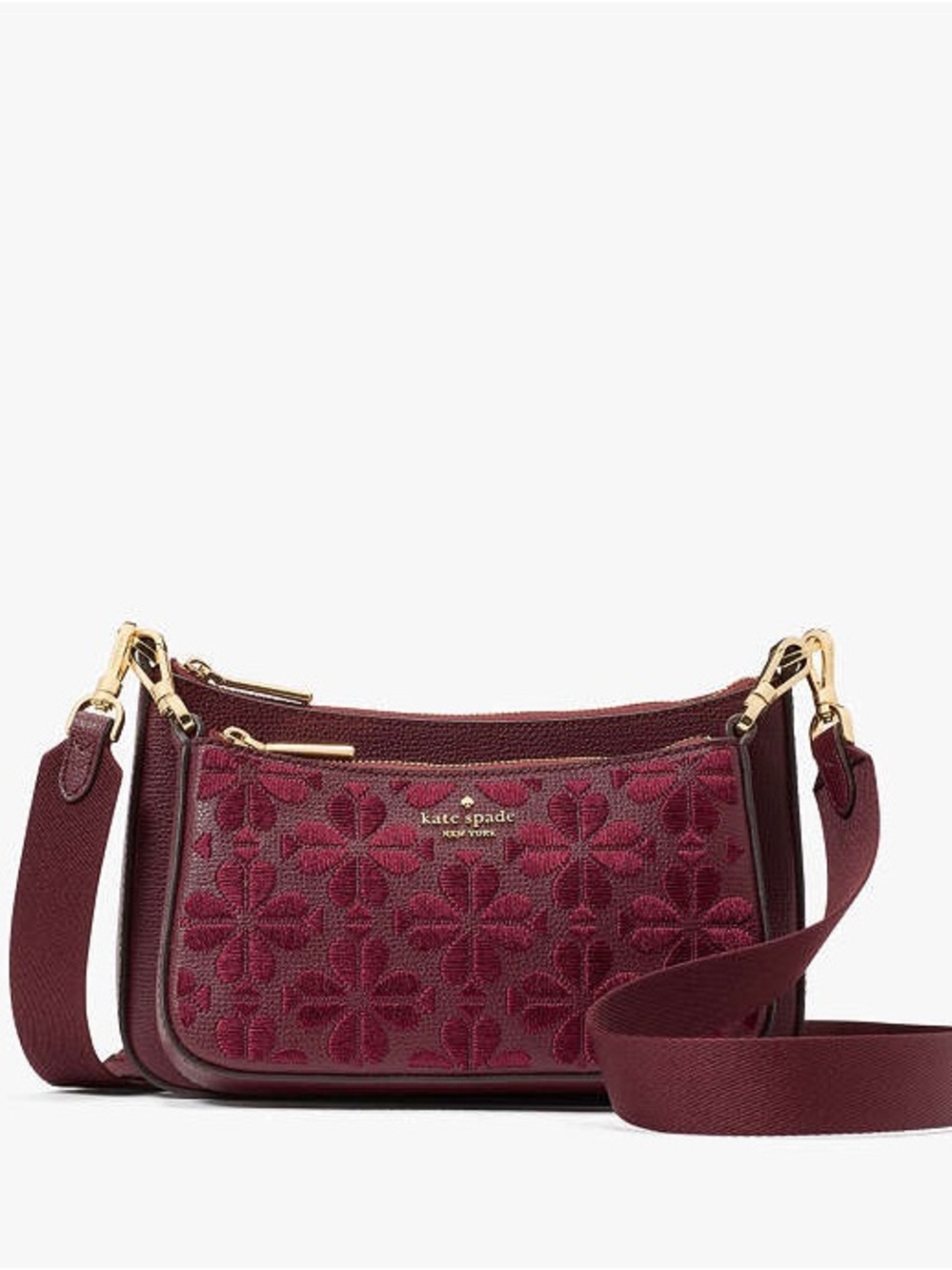 NWT-Kate Spade-Duet Small Crossbody-Spade Flower ♠️ Embroidered-Dark Merlot-$379 - Picture 10 of 14